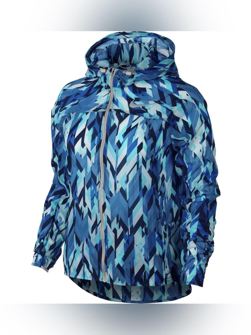 Nike Impossibly Light Printed Running Jacket Blue Geometric Full Zip Windbreaker